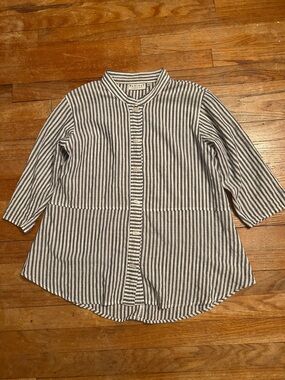 Habitat Clothes to Live In Blue White Stripe Button Front Tunic Top XS